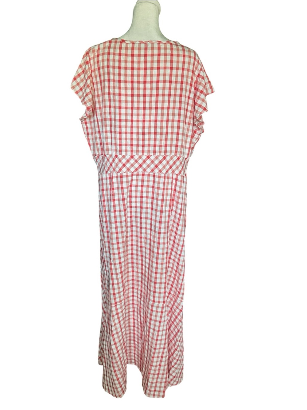 Loft Red Gingham Button Down Flutter Sleeve CottageCore Tiered Maxi Dress 18 - Picture 3 of 9